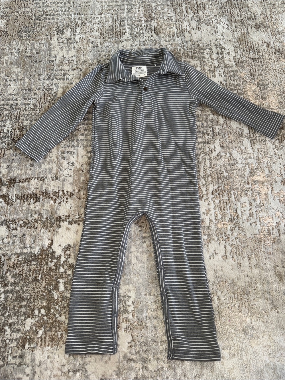 Little Sleepies Gray & White Striped Polo-One Piece - 18-24 Mo - NWOT